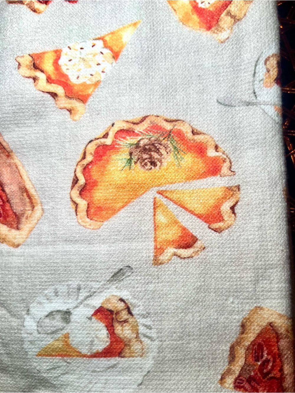 3 Harvest Pies Kitchen Towels Pumpkin Pecan Apple Orange Brown Plaid - Picture 8 of 11